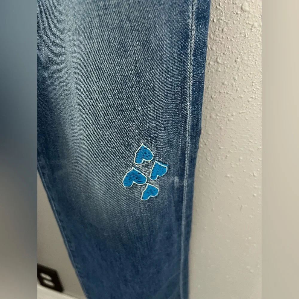 Mother The Rambler Sneak Embroidered Jeans in Running With Scissors Size 24 New - Picture 10 of 15